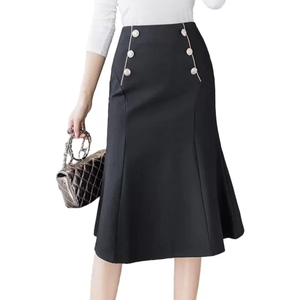 IDEALSANXUN Womens Bodycon Midi Skirt High Waisted Business Mermaid Pencil SkirtBlack
