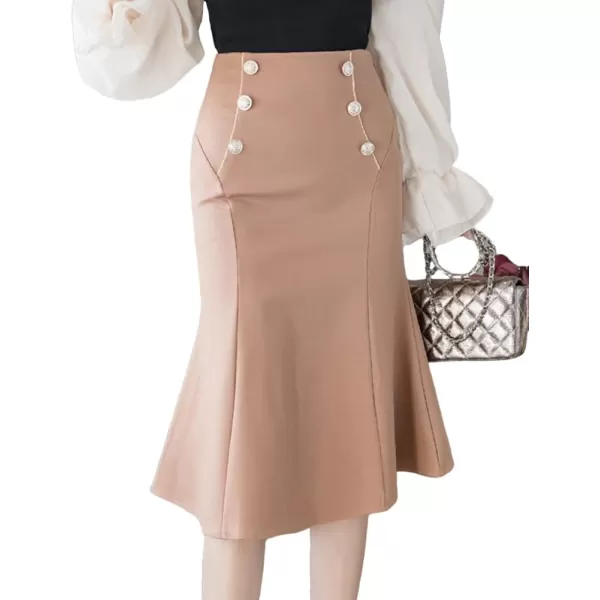 IDEALSANXUN Womens Bodycon Midi Skirt High Waisted Business Mermaid Pencil SkirtKhaki