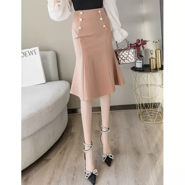 IDEALSANXUN Womens Bodycon Midi Skirt High Waisted Business Mermaid Pencil SkirtKhaki