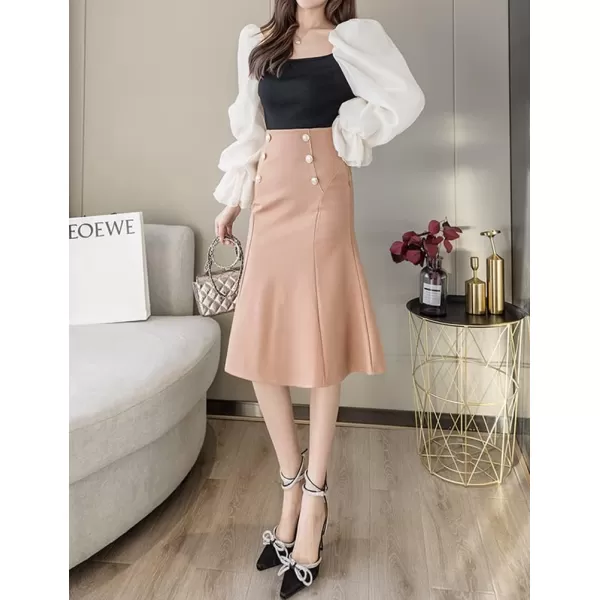 IDEALSANXUN Womens Bodycon Midi Skirt High Waisted Business Mermaid Pencil SkirtKhaki