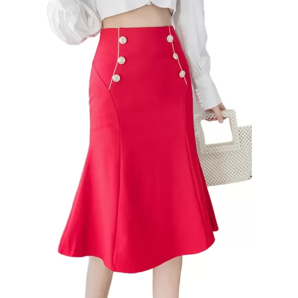 IDEALSANXUN Womens Bodycon Midi Skirt High Waisted Business Mermaid Pencil SkirtRed
