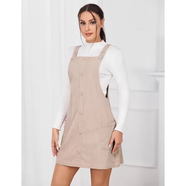 IDEALSANXUN Womens Button Down Corduroy Overall Dress with PocketsBeige