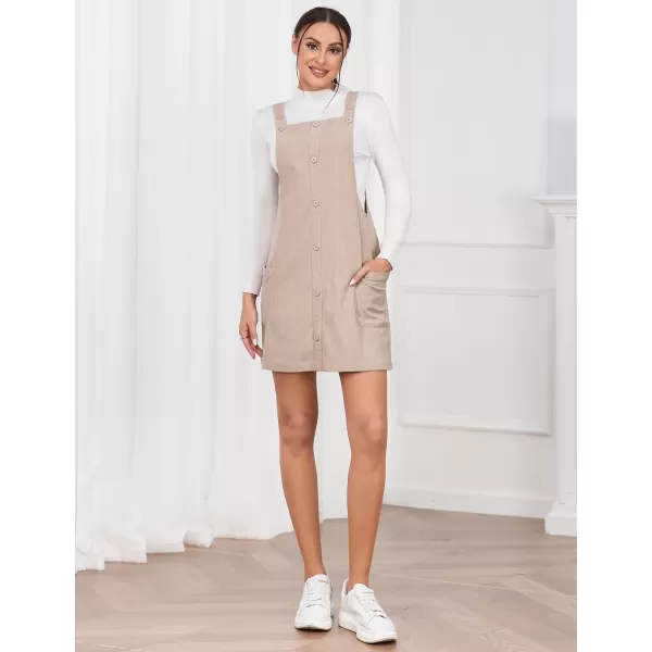 IDEALSANXUN Womens Button Down Corduroy Overall Dress with PocketsBeige