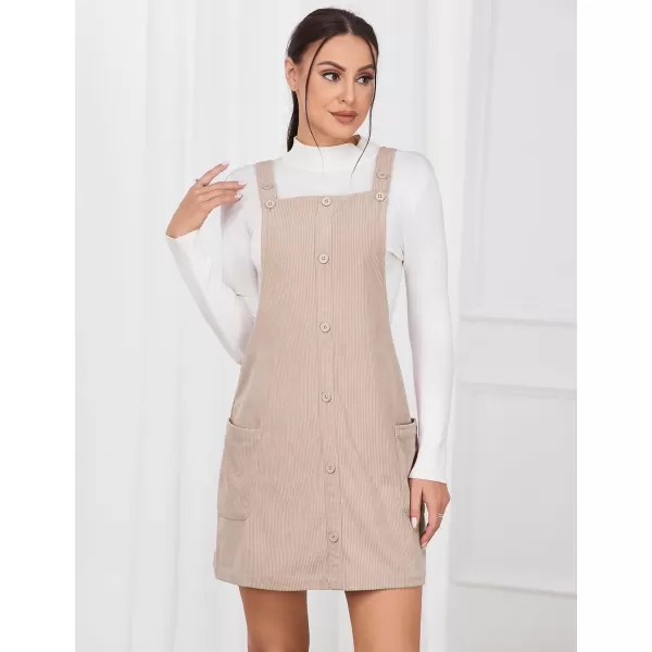 IDEALSANXUN Womens Button Down Corduroy Overall Dress with PocketsBeige