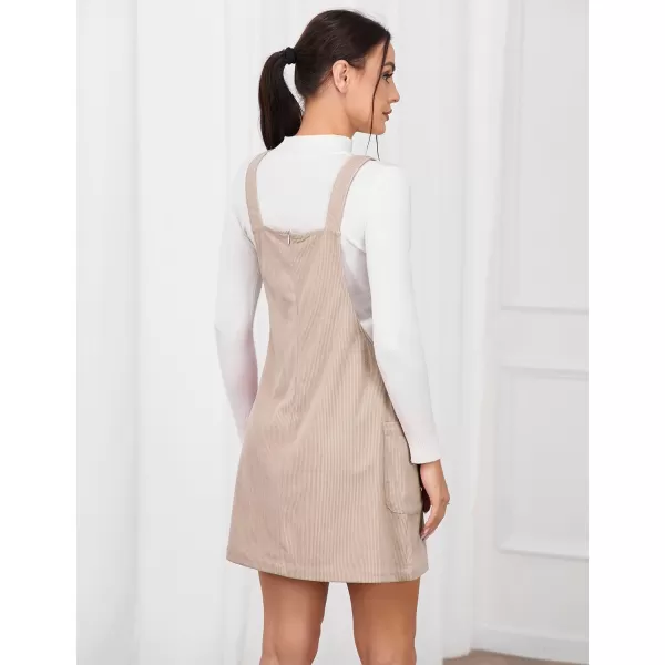 IDEALSANXUN Womens Button Down Corduroy Overall Dress with PocketsBeige