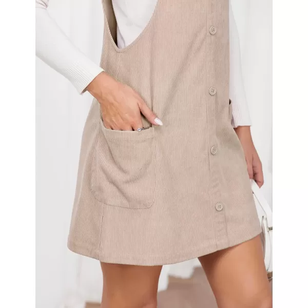 IDEALSANXUN Womens Button Down Corduroy Overall Dress with PocketsBeige