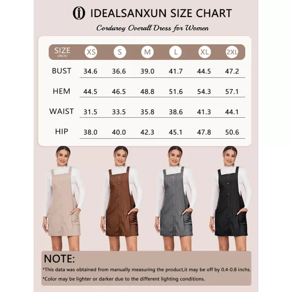 IDEALSANXUN Womens Button Down Corduroy Overall Dress with PocketsBlack