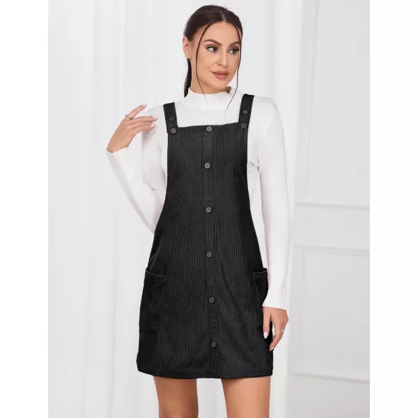 IDEALSANXUN Womens Button Down Corduroy Overall Dress with PocketsBlack