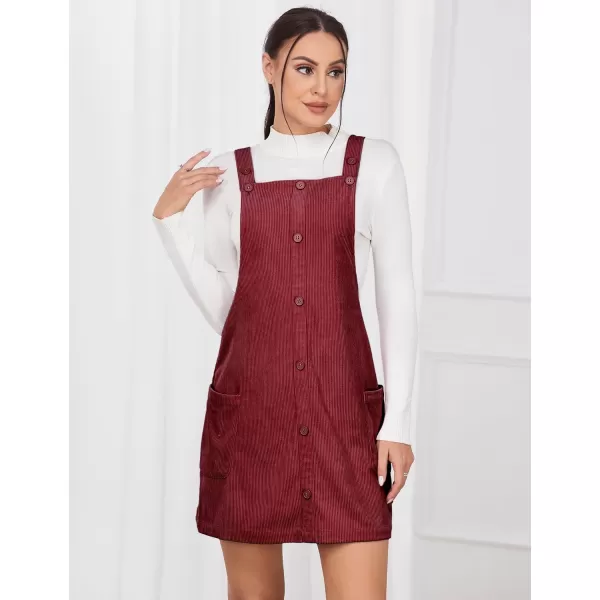 IDEALSANXUN Womens Button Down Corduroy Overall Dress with PocketsBrick Red