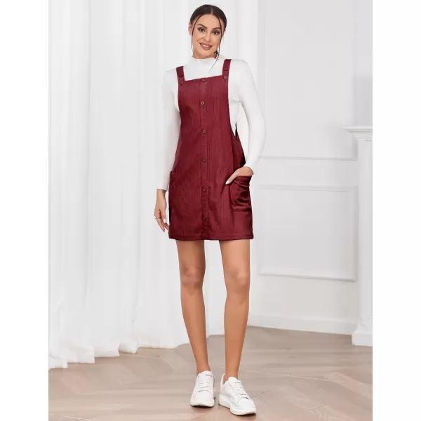 IDEALSANXUN Womens Button Down Corduroy Overall Dress with PocketsBrick Red