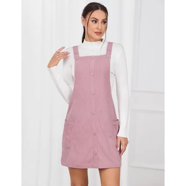 IDEALSANXUN Womens Button Down Corduroy Overall Dress with PocketsPink