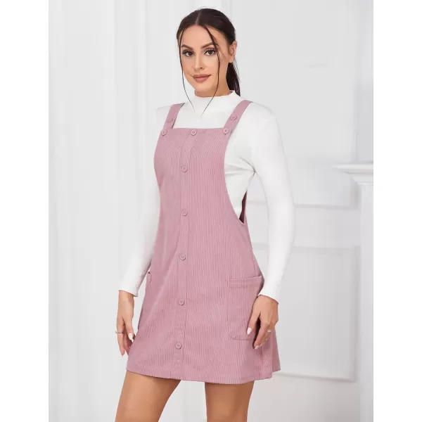 IDEALSANXUN Womens Button Down Corduroy Overall Dress with PocketsPink