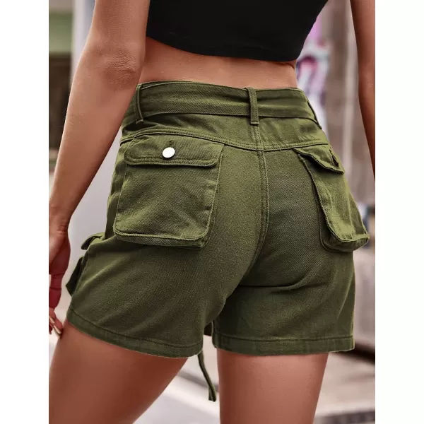 IDEALSANXUN Womens Cargo Shorts Summer Jean Shorts High Waisted Y2K Cool Denim Short with Tie BeltArmy