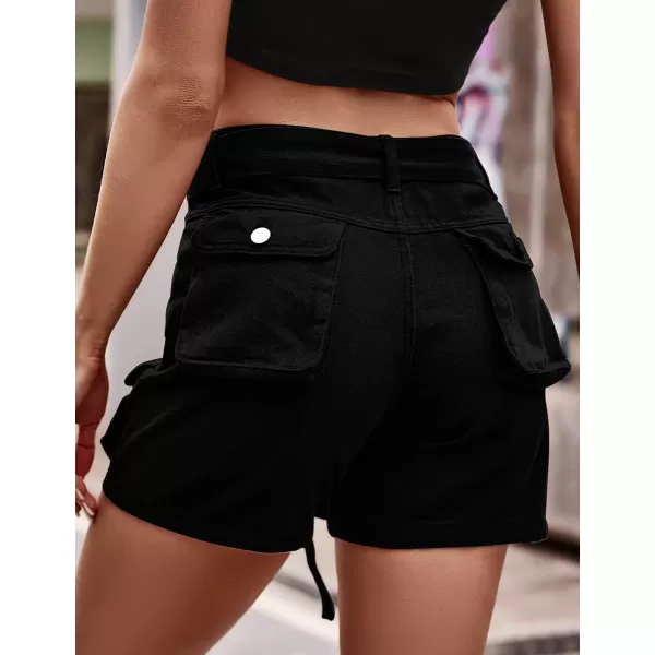 IDEALSANXUN Womens Cargo Shorts Summer Jean Shorts High Waisted Y2K Cool Denim Short with Tie BeltBlack
