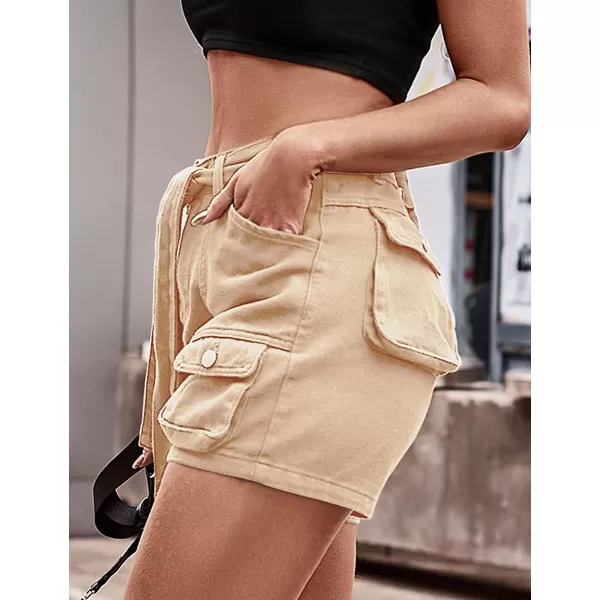 IDEALSANXUN Womens Cargo Shorts Summer Jean Shorts High Waisted Y2K Cool Denim Short with Tie BeltKhaki