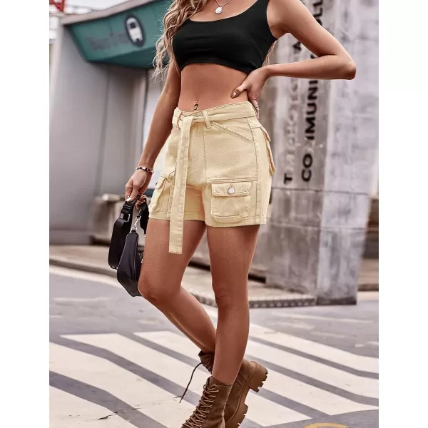 IDEALSANXUN Womens Cargo Shorts Summer Jean Shorts High Waisted Y2K Cool Denim Short with Tie BeltKhaki