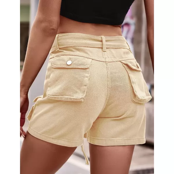 IDEALSANXUN Womens Cargo Shorts Summer Jean Shorts High Waisted Y2K Cool Denim Short with Tie BeltKhaki