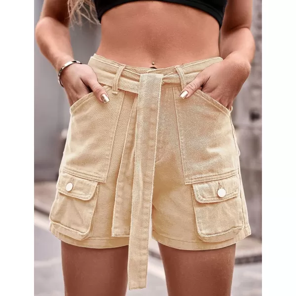 IDEALSANXUN Womens Cargo Shorts Summer Jean Shorts High Waisted Y2K Cool Denim Short with Tie BeltKhaki