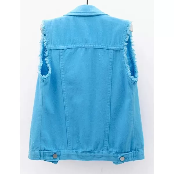 IDEALSANXUN Womens Casual Ripped Denim Vest WaistcoatBlue