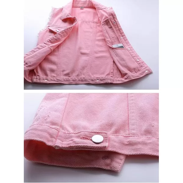 IDEALSANXUN Womens Casual Ripped Denim Vest WaistcoatPink