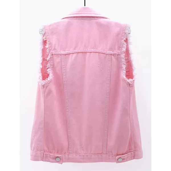 IDEALSANXUN Womens Casual Ripped Denim Vest WaistcoatPink