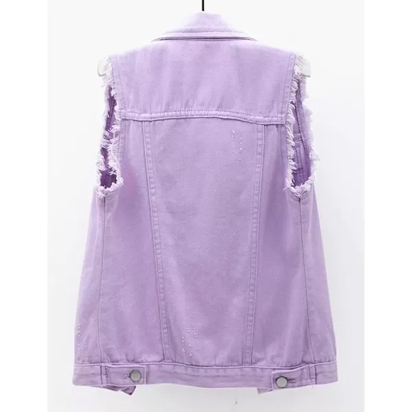IDEALSANXUN Womens Casual Ripped Denim Vest WaistcoatPurple