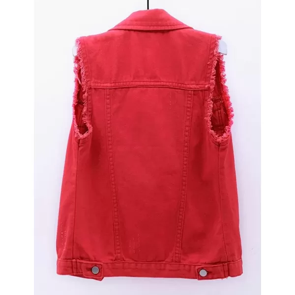 IDEALSANXUN Womens Casual Ripped Denim Vest WaistcoatRed