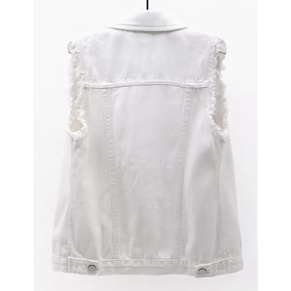 IDEALSANXUN Womens Casual Ripped Denim Vest WaistcoatWhite