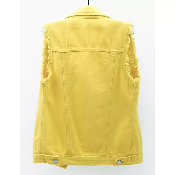 IDEALSANXUN Womens Casual Ripped Denim Vest WaistcoatYellow