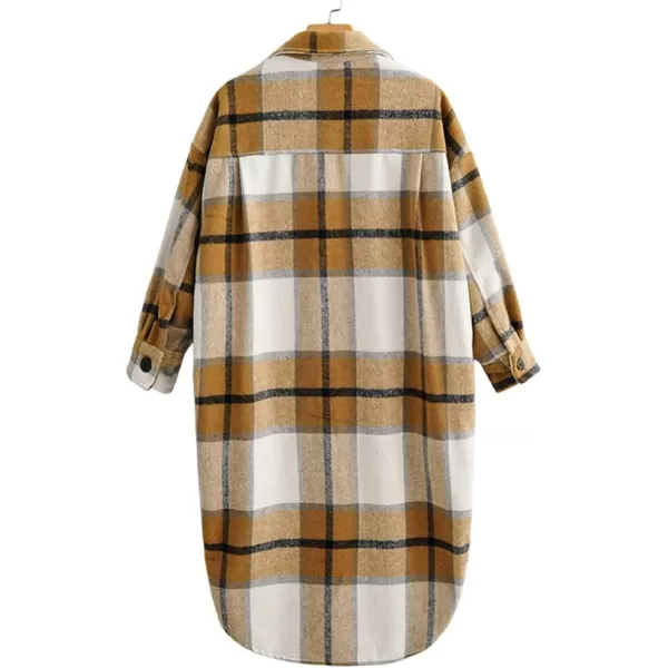 IDEALSANXUN Womens Casual Thicken Plaid Wool Long Shirt Jackets Flannel ShacketsKhaki