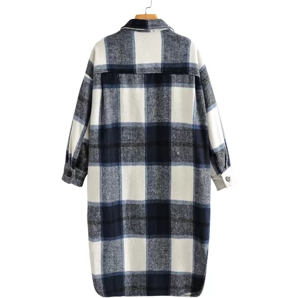 IDEALSANXUN Womens Casual Thicken Plaid Wool Long Shirt Jackets Flannel ShacketsNavy 01