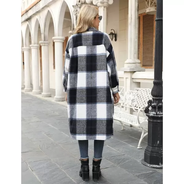 IDEALSANXUN Womens Casual Thicken Plaid Wool Long Shirt Jackets Flannel ShacketsNavy 01