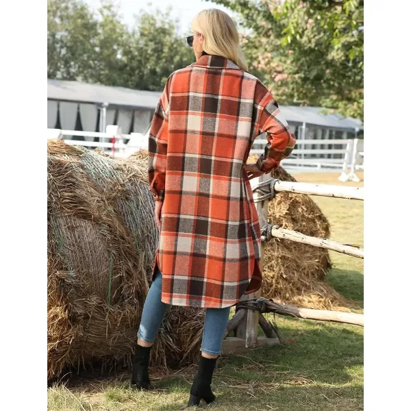 IDEALSANXUN Womens Casual Thicken Plaid Wool Long Shirt Jackets Flannel ShacketsOrange