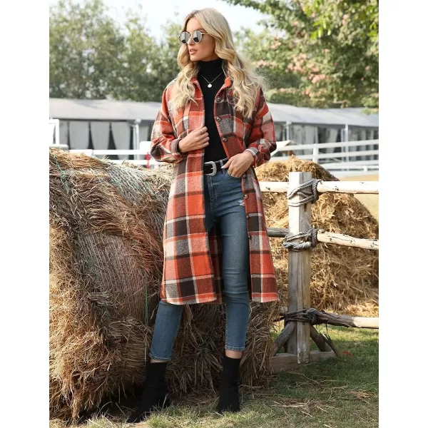 IDEALSANXUN Womens Casual Thicken Plaid Wool Long Shirt Jackets Flannel ShacketsOrange