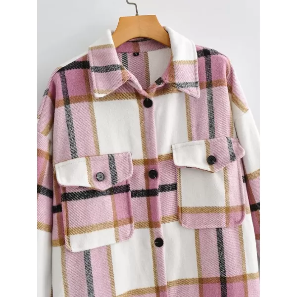 IDEALSANXUN Womens Casual Thicken Plaid Wool Long Shirt Jackets Flannel ShacketsPink