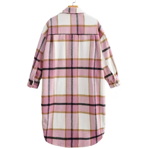 IDEALSANXUN Womens Casual Thicken Plaid Wool Long Shirt Jackets Flannel ShacketsPink