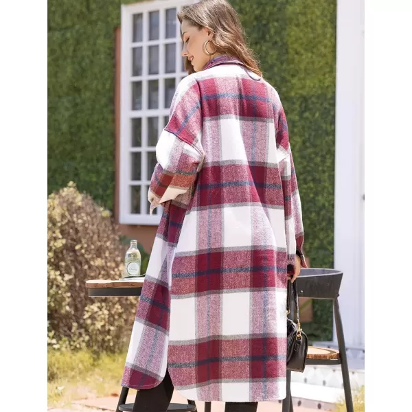 IDEALSANXUN Womens Casual Thicken Plaid Wool Long Shirt Jackets Flannel ShacketsRed