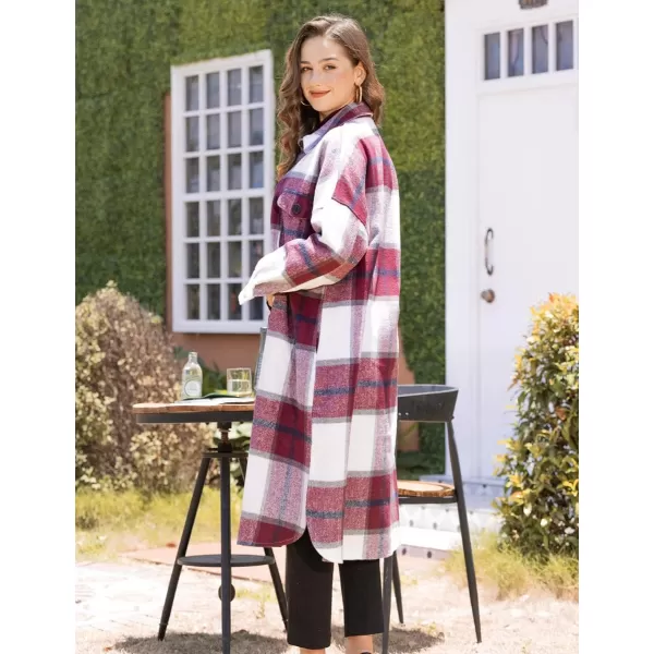 IDEALSANXUN Womens Casual Thicken Plaid Wool Long Shirt Jackets Flannel ShacketsRed