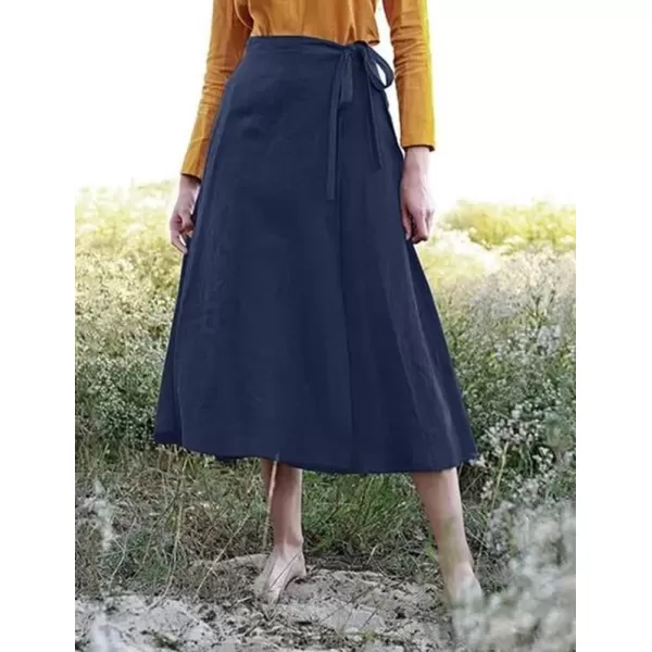 IDEALSANXUN Womens Cotton Linen Midi Skirt High Waisted A Line Fairy Beach Flowy Long SkirtBlue