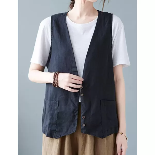 IDEALSANXUN Womens Cotton Linen Vest Casual Sleeveless Blazer Cardigans Lightweight Jacket Waistcoat2 Black