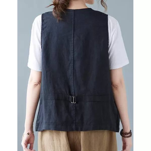 IDEALSANXUN Womens Cotton Linen Vest Casual Sleeveless Blazer Cardigans Lightweight Jacket Waistcoat2 Black