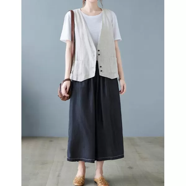 IDEALSANXUN Womens Cotton Linen Vest Casual Sleeveless Blazer Cardigans Lightweight Jacket Waistcoat2 Light Grey