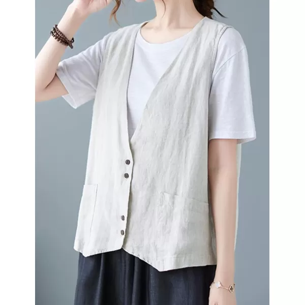 IDEALSANXUN Womens Cotton Linen Vest Casual Sleeveless Blazer Cardigans Lightweight Jacket Waistcoat2 Light Grey