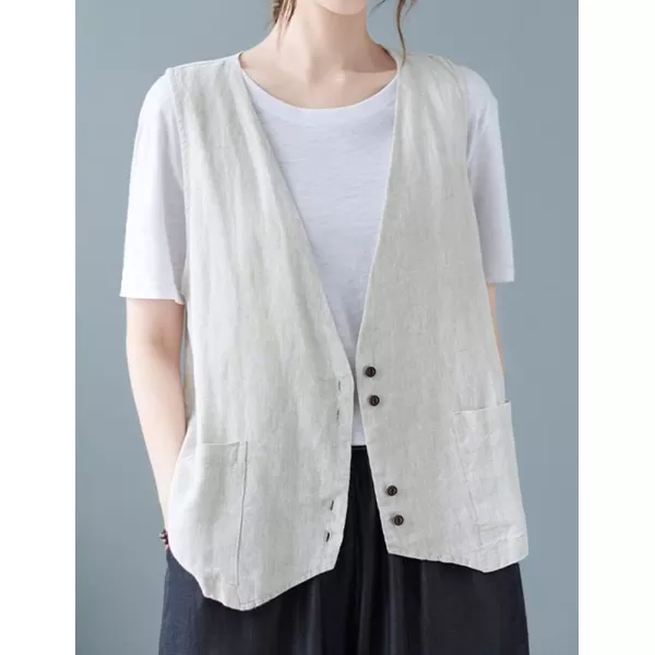 IDEALSANXUN Womens Cotton Linen Vest Casual Sleeveless Blazer Cardigans Lightweight Jacket Waistcoat2 Light Grey