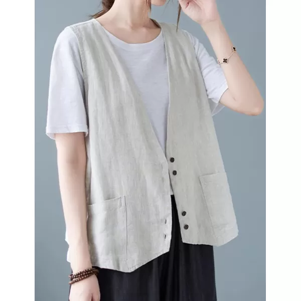 IDEALSANXUN Womens Cotton Linen Vest Casual Sleeveless Blazer Cardigans Lightweight Jacket Waistcoat2 Light Grey