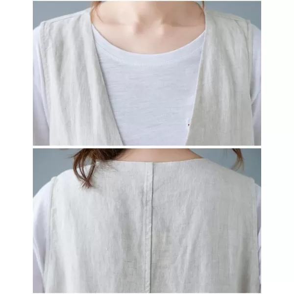 IDEALSANXUN Womens Cotton Linen Vest Casual Sleeveless Blazer Cardigans Lightweight Jacket Waistcoat2 Light Grey