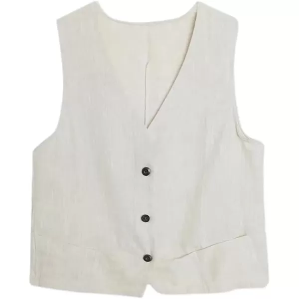 IDEALSANXUN Womens Cotton Linen Vest Casual Sleeveless Blazer Cardigans Lightweight Jacket WaistcoatBeige