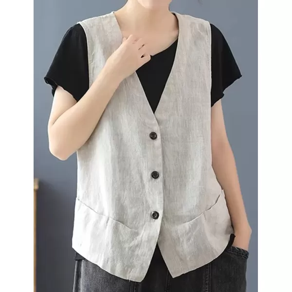 IDEALSANXUN Womens Cotton Linen Vest Casual Sleeveless Blazer Cardigans Lightweight Jacket WaistcoatBeige