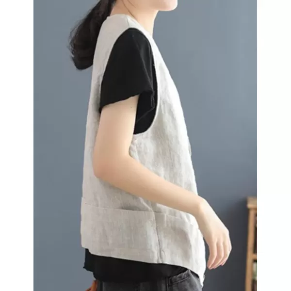IDEALSANXUN Womens Cotton Linen Vest Casual Sleeveless Blazer Cardigans Lightweight Jacket WaistcoatBeige
