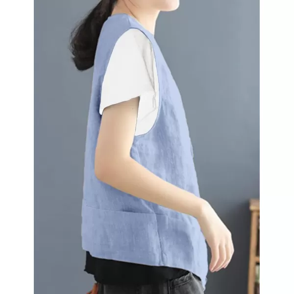 IDEALSANXUN Womens Cotton Linen Vest Casual Sleeveless Blazer Cardigans Lightweight Jacket WaistcoatLight Blue